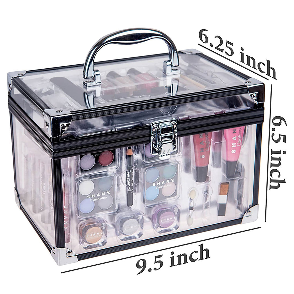 Professional Makeup Train Case with Reusable Aluminum Storage Organizer, Complete Set with Eye Palettes, Blushes, Face Powders, Manicure and Pedicure Tools, and Cosmetic Brushes - Ideal Gift Set