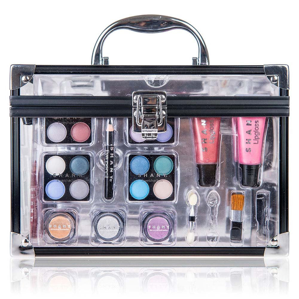 Professional Makeup Train Case with Reusable Aluminum Storage Organizer, Complete Set with Eye Palettes, Blushes, Face Powders, Manicure and Pedicure Tools, and Cosmetic Brushes - Ideal Gift Set